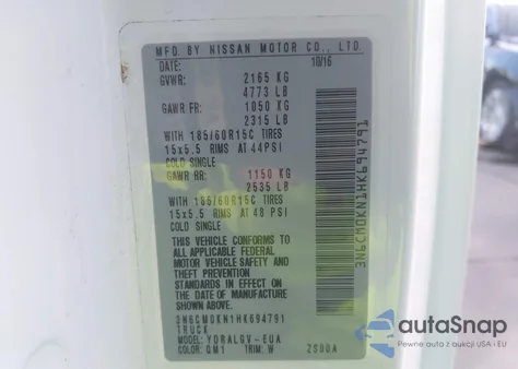 2017 Nissan Nv200 Sv z USA, uszkodzony, nr VIN 3N6CM0KN1HK694791